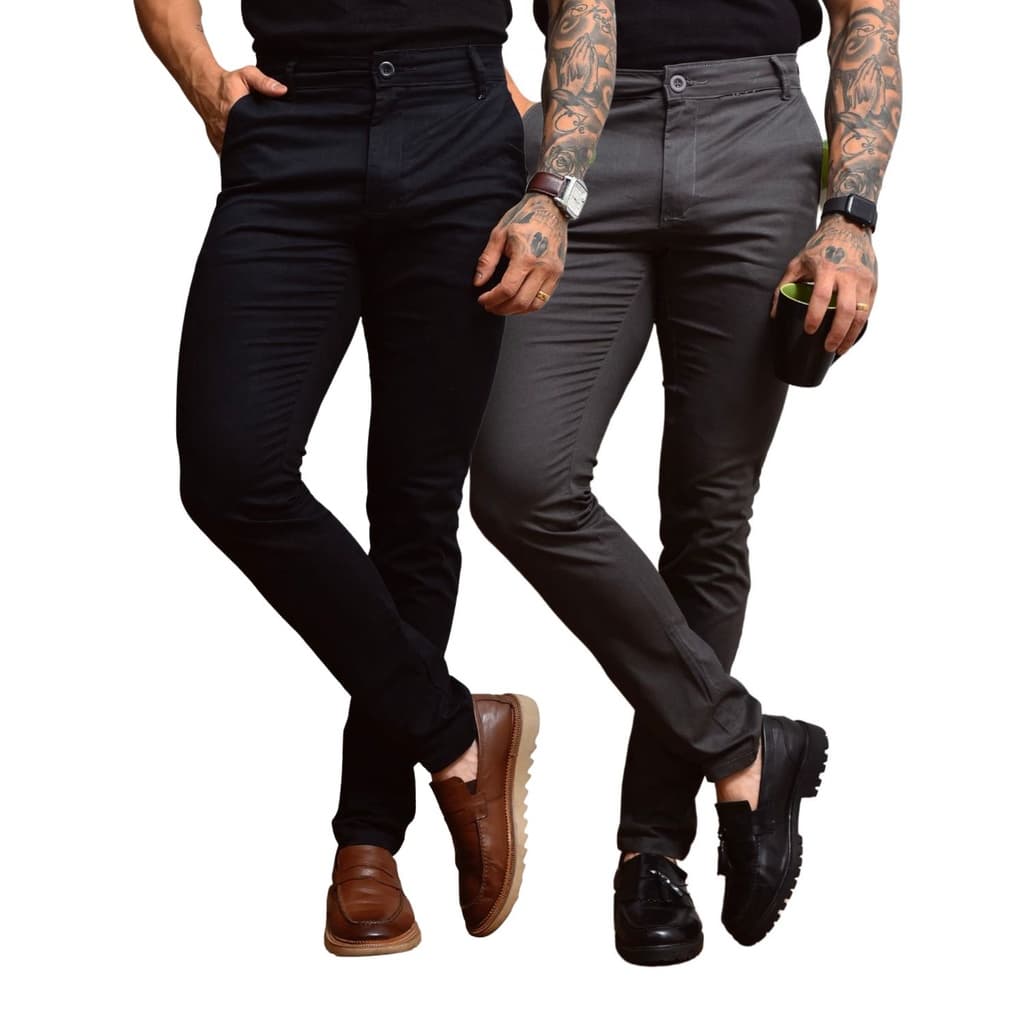 KIt 2 Calças Masculinas Sarja Alfaiataria Esporte Fino Slim