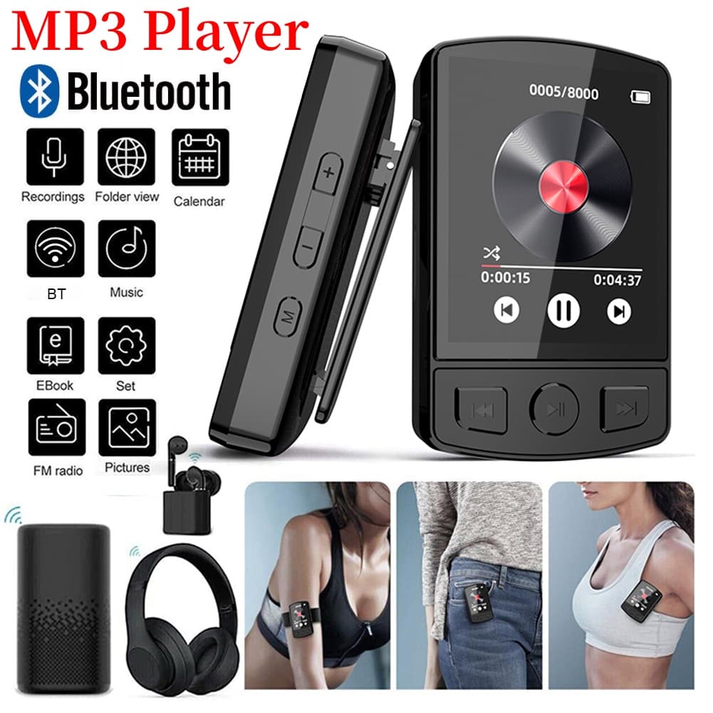 MP4 MP3 Player Portátil Clip Esportivo Mini Walkman HiFi Bluetooth 5.2 Suporte Para Leitor De Música E-Book/Leitura De Voz/Rádio FM/Relógio
