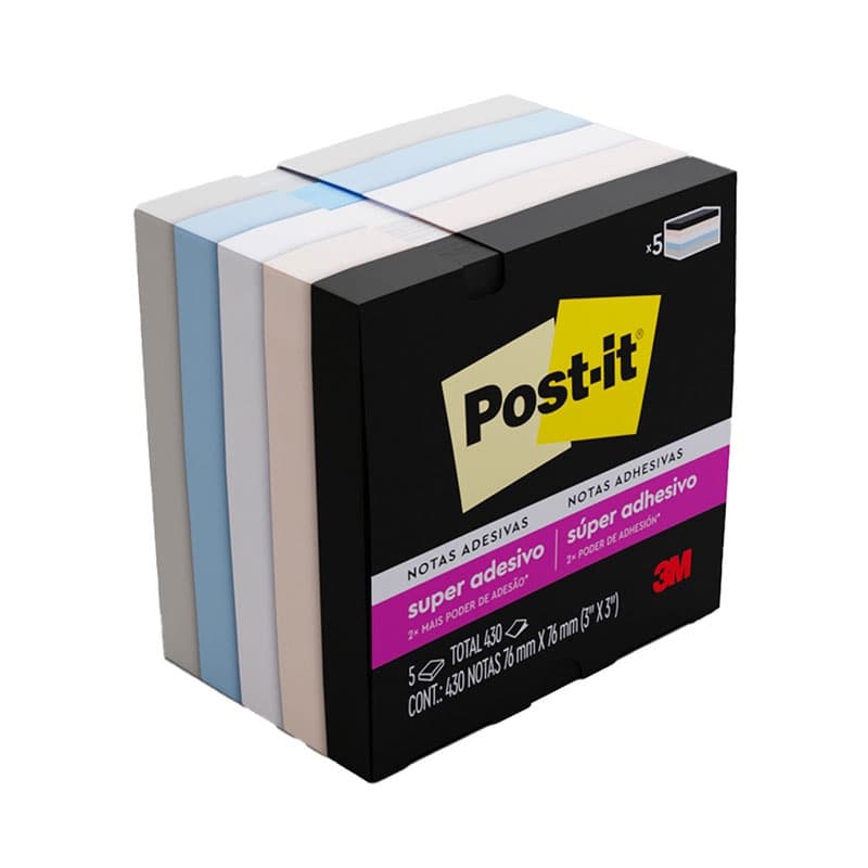 Bloco de notas super adesivas Post-it coleção Serenidade 5 blocos de 76x76mm 450 folhas 3M