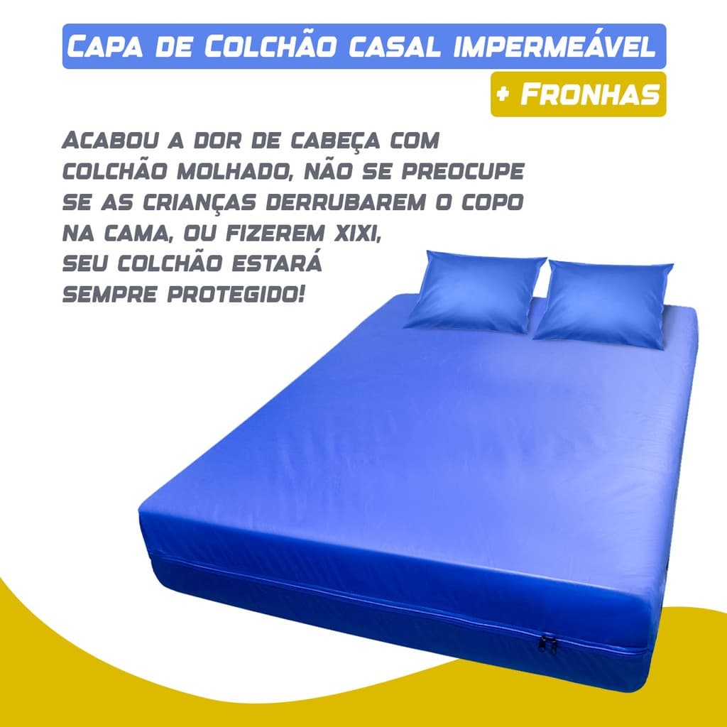 Capa De Colchão Impermeável Casal Com  2 Fronhas Napa Premium Toque Macio Protetor Impermeável Casal Anti Vazamentos