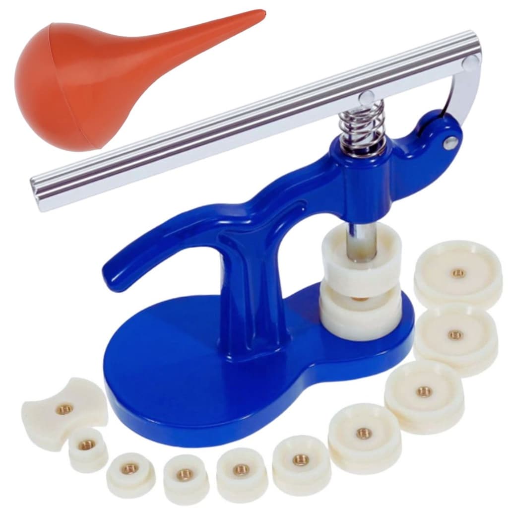 KIT FERRAMENTAS MANUTENÇÃO RELÓGIOS PRENSA + SOPRADOR DE POEIRA