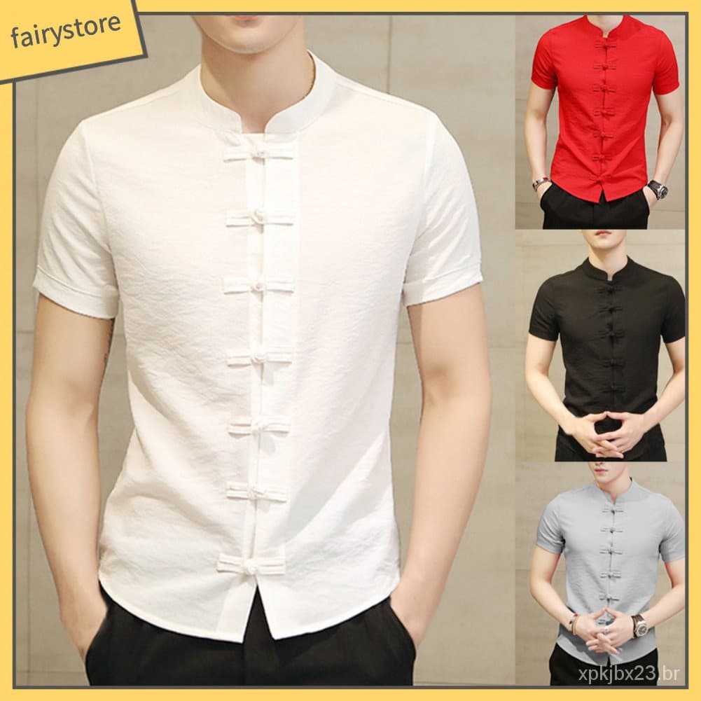 Fairystore | | Tradicional Chinês Tang Terno dos homens Plus Size Manga Curta Uniforme Kung Fu UBUZ