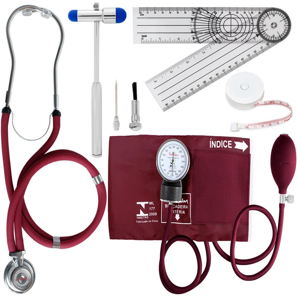 Kit Essencial + Kit Fisioterapia Com Esfigmo, Rappaport, Martelo Buck, Goniômetro E Trena PAMED