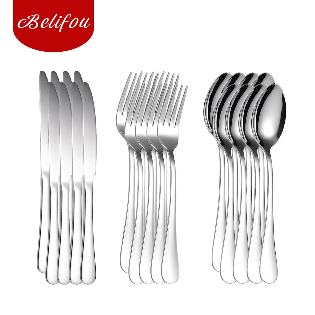 Belifou Kit 24 Jogo De Talheres Para Bife Aço Inoxidável 416 Prata