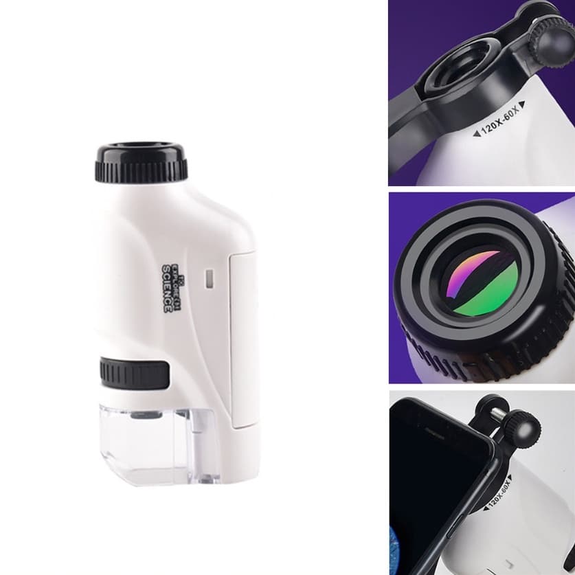 Microscópio de Mão Portátil Com Zoom 60X-120X Para Plantas Infantis