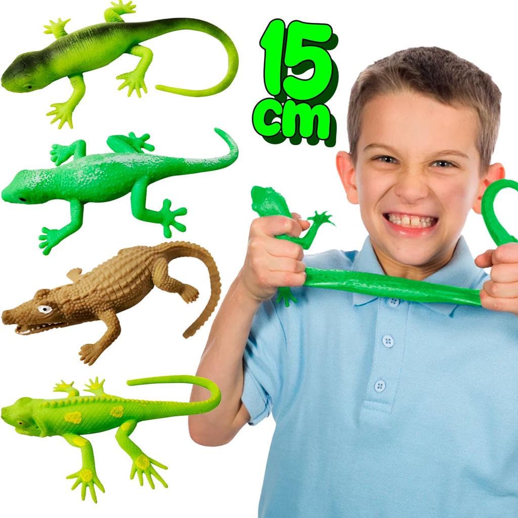 Bonecos Elasticos Esticam Repteis Divertidos Lagarto Iguana Jacare De Brinquedo Infantil Para Autistas 15 Cm Anti Estresse - Dm Toys