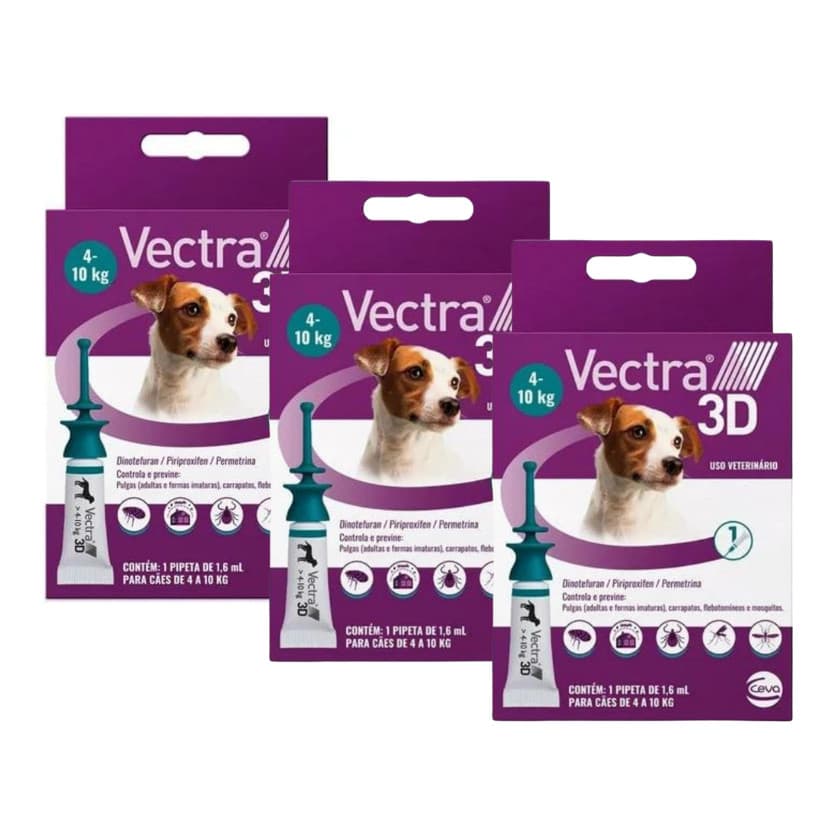 Kit 3 Antipulgas Carrapatos Mosquitos Vectra 3D 4 a 10Kg