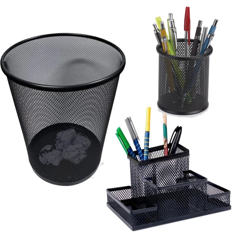 Kit Escitorio Organizador Com 3 pcs Porta Caneta, Lapis, Lixeira e Porta Clips