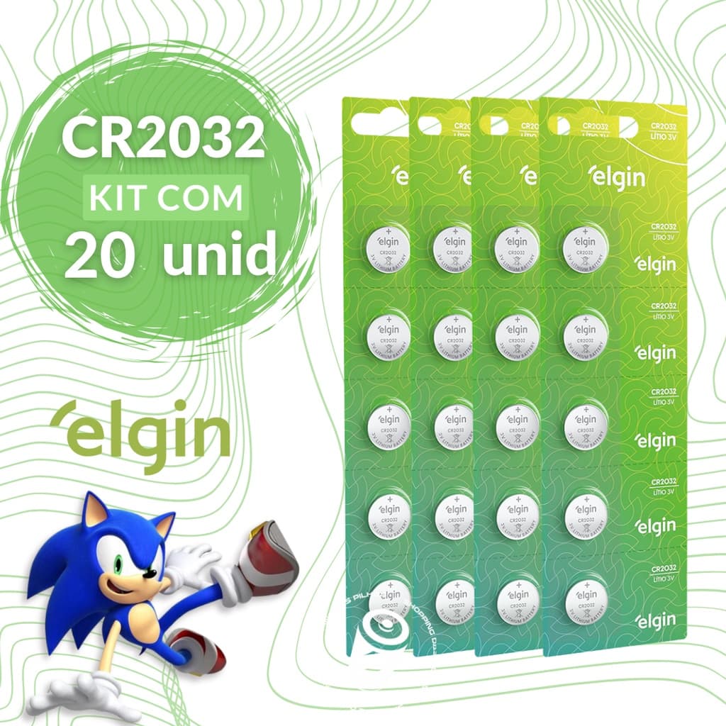 20 Baterias CR2032 3V Tipo Moeda Litio Lithium Elgin Energy - 04 Cartelas C/ 05 Unid