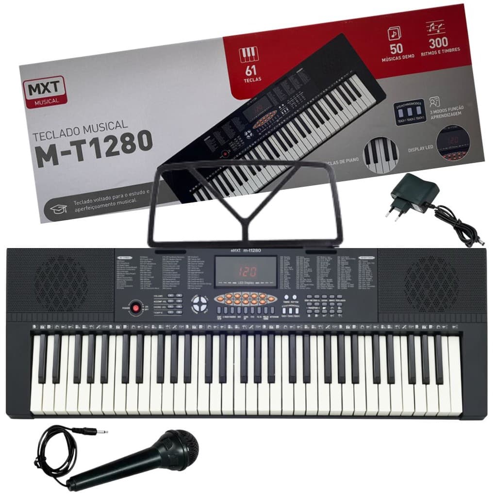 Teclado Musical Mxt M-t1280 - 300 timbres 61 Teclas com Microfone