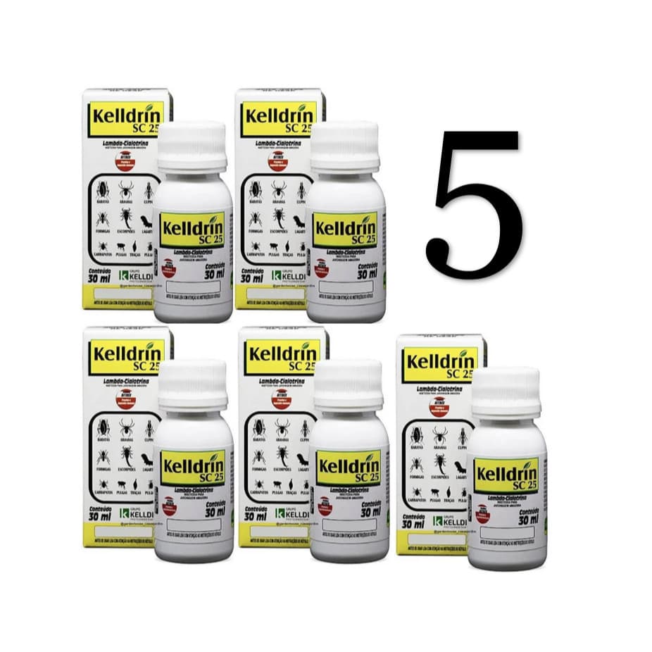 5 Unidades Kelldrin SC 25 Barata Francesinha Formiga Aranha Escorpião 30ml contra pulgas e carrapatos dura 6 meses