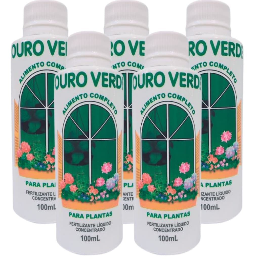 Kit 5 Un Adubo Ouro Verde Fertilizante Concentrado Para Plantas 100ml