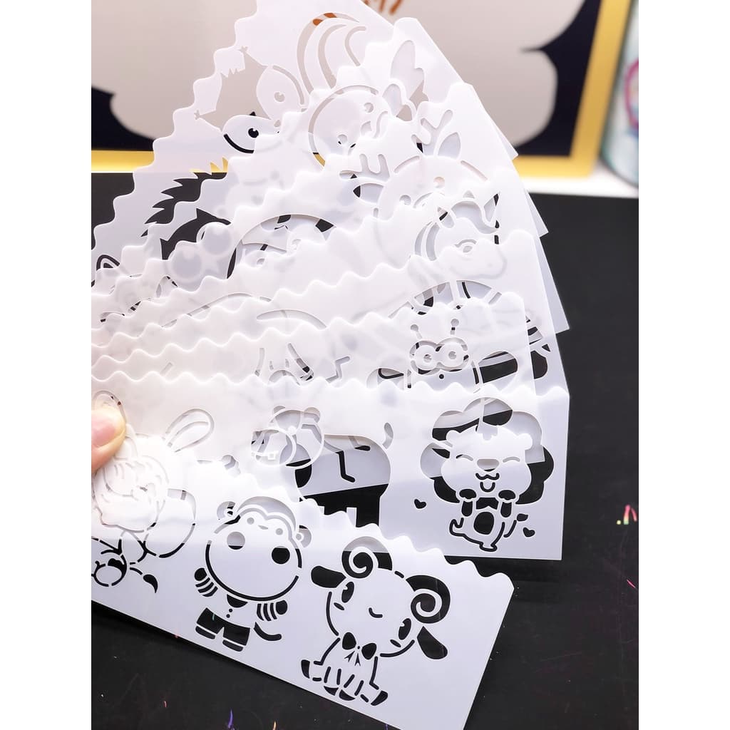 Kit 8 stencil barrinhas molde pintura Estêncil  tecido infantil animais bichinhos insetos