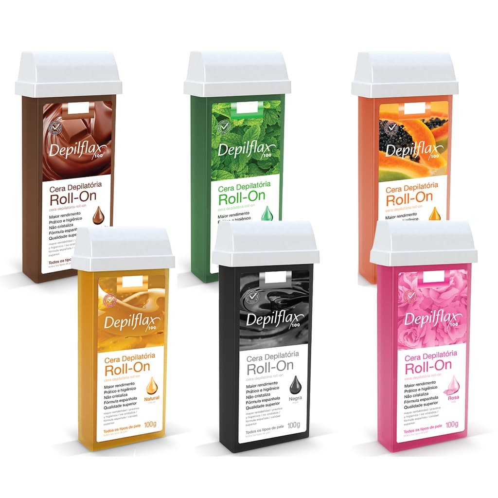 Refil Cera Depilatoria Depilflax Roll-On 100g (Chocolate, Rosas, Natural, Mamão, Negra e Hortelã)