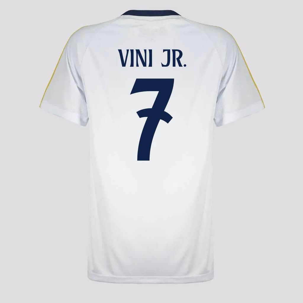 Camisa Real Madrid Vini Jr 7 Juvenil Branca