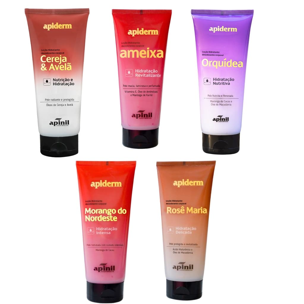 Kit 5 Cremes Loção Hidratante Desodorante Corporal- Delicada, Intensa e Revitalizante