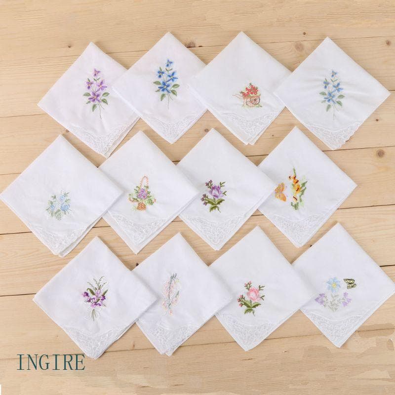 ING 3Pcs Set Lenço Quadrado Branco Básico Floral Bordado Bolso Hanky