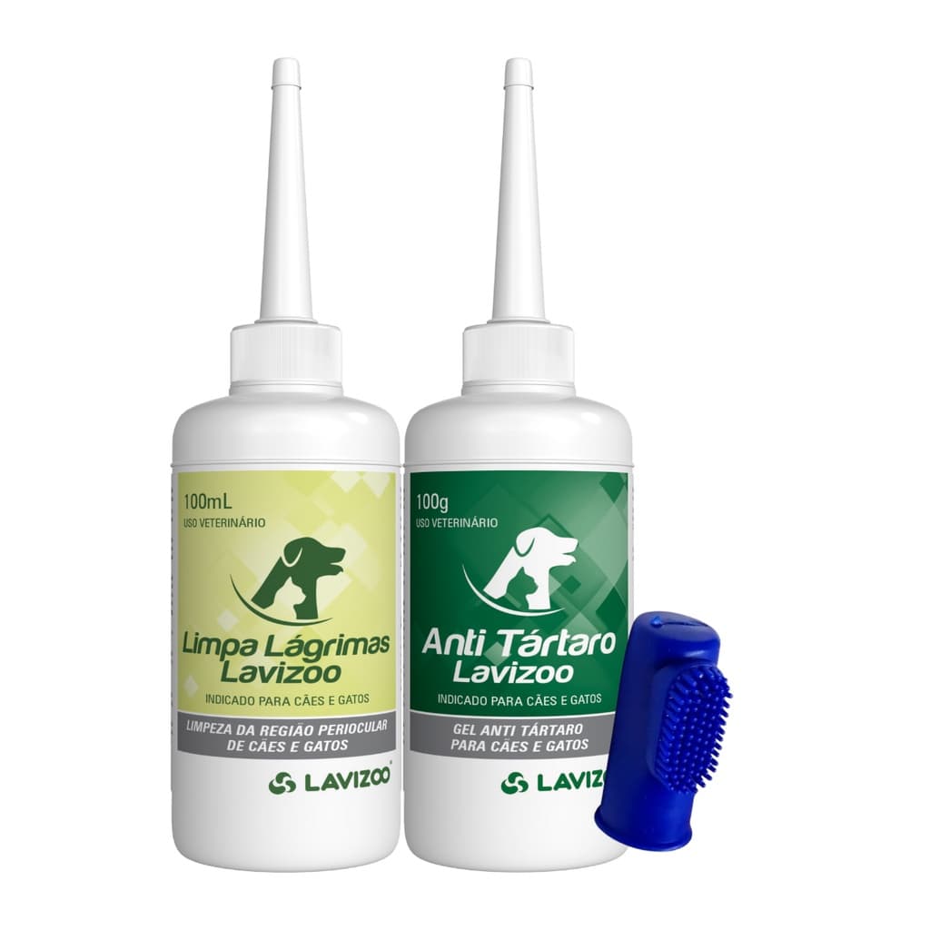 Kit Limpa Lagrimas Lavizoo + Anti Tártaro c/ Dedeira Pet Silicone