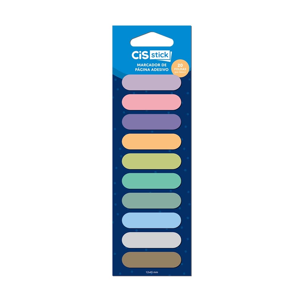 Marcador de página adesivo CIS STICK 12x45mm com 10 cores