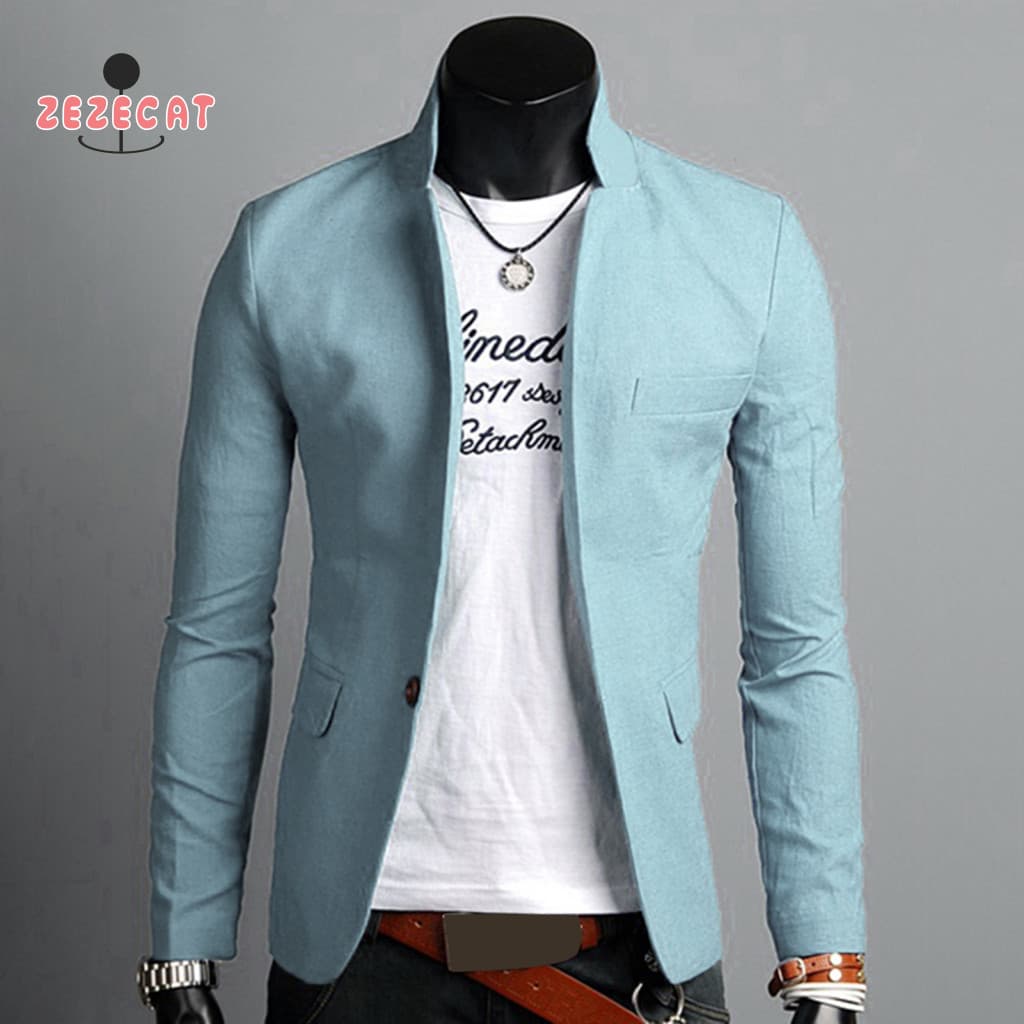 ZEM-Masculino Outono Cor Sólida Lapela Gola Botão Bolsos Decoração Casaco De Negócios Blazer