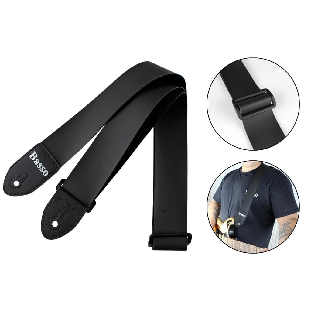Correia Basso P/ Guitarra Baixo Violão Couro Preto Simples