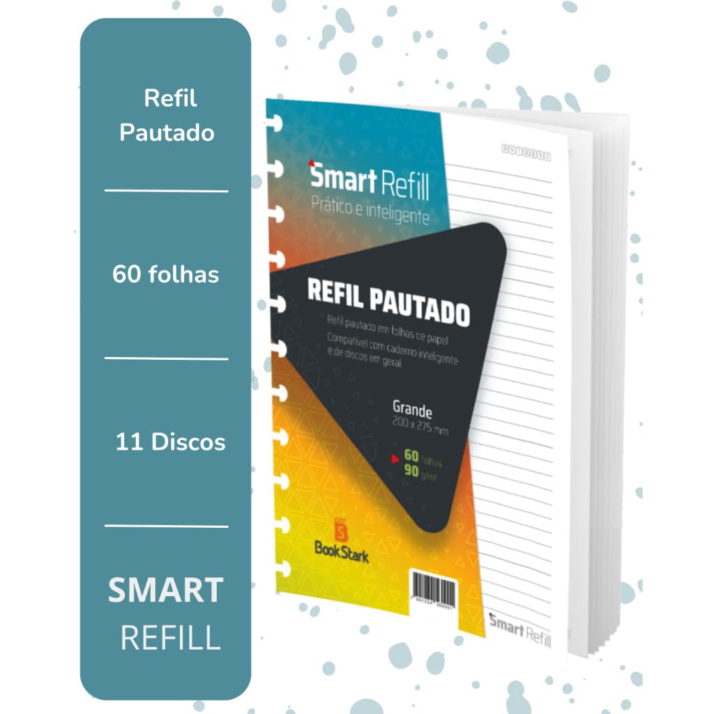 Refil Pautado Para Caderno Inteligente Grande 200 x 275mm 60 Folhas - 11 discos