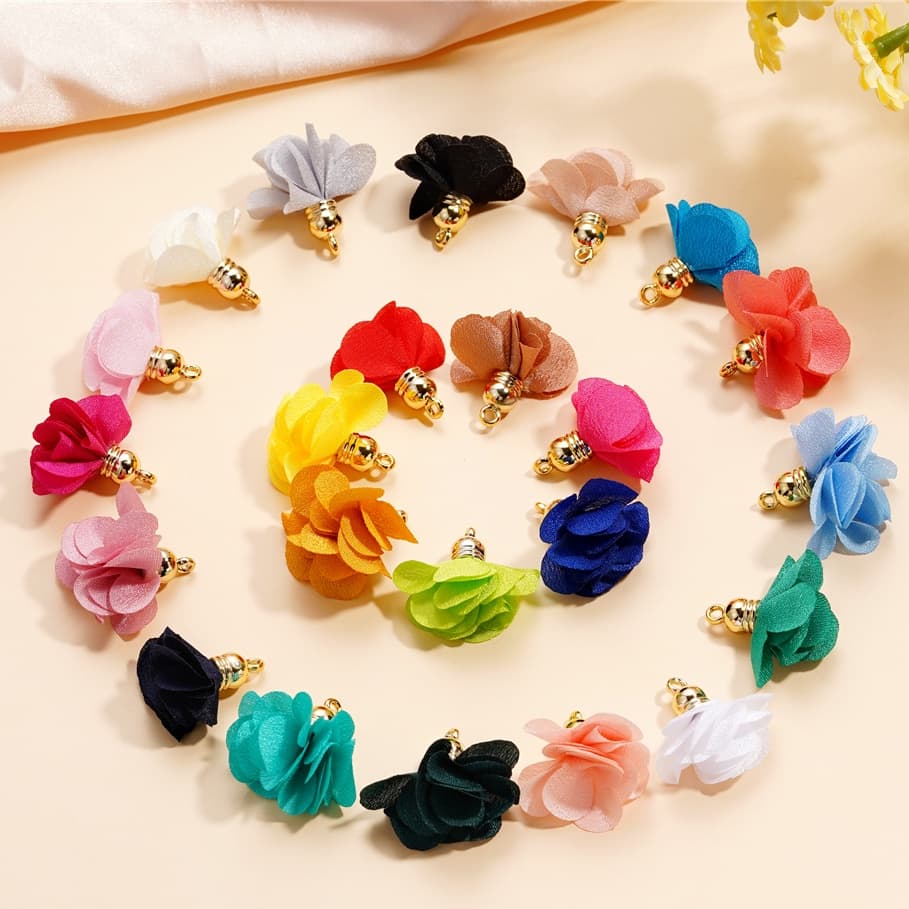 St. kunkka 10Pcs 25.5mm Tassel Pendant de tecido de flor pode ser usado para a confecção de jóias de bricolage