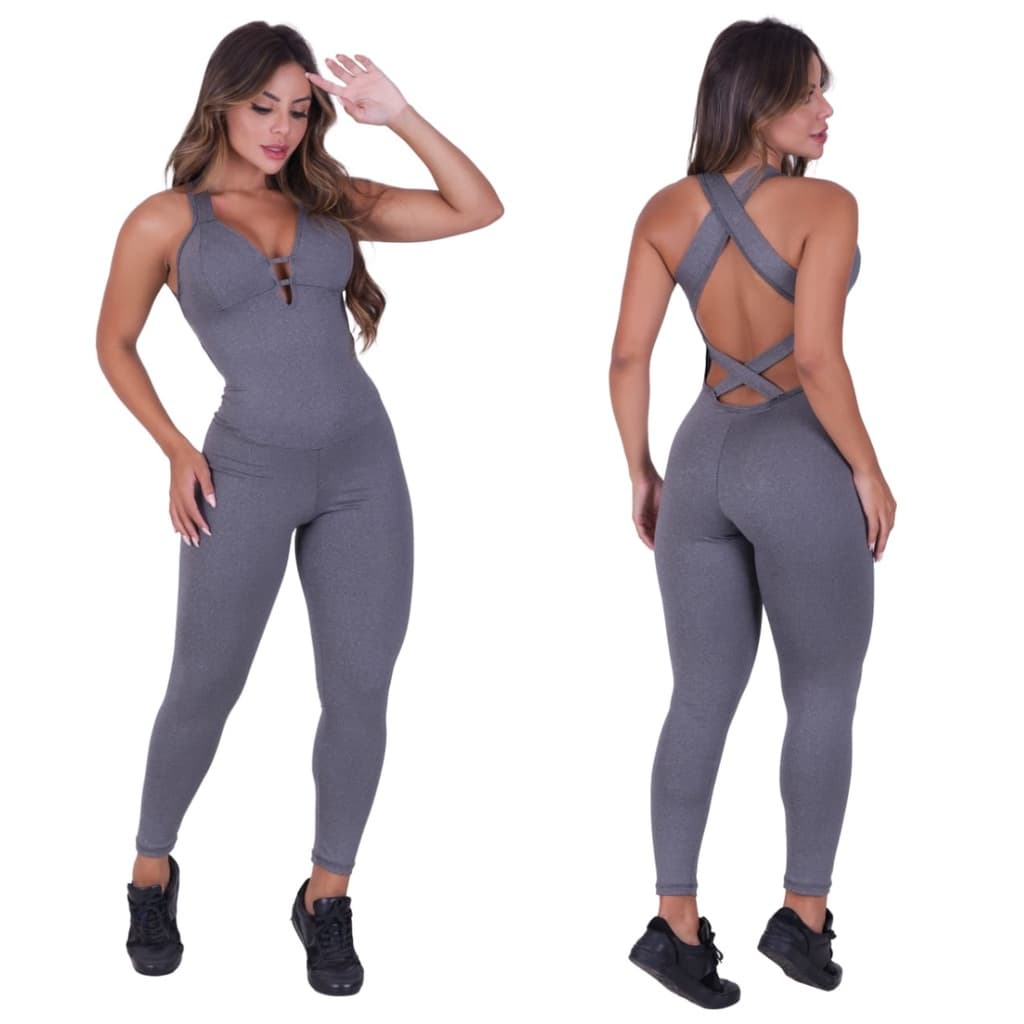 Macacão Longo Feminino Bojo Removível Suplex Fitness