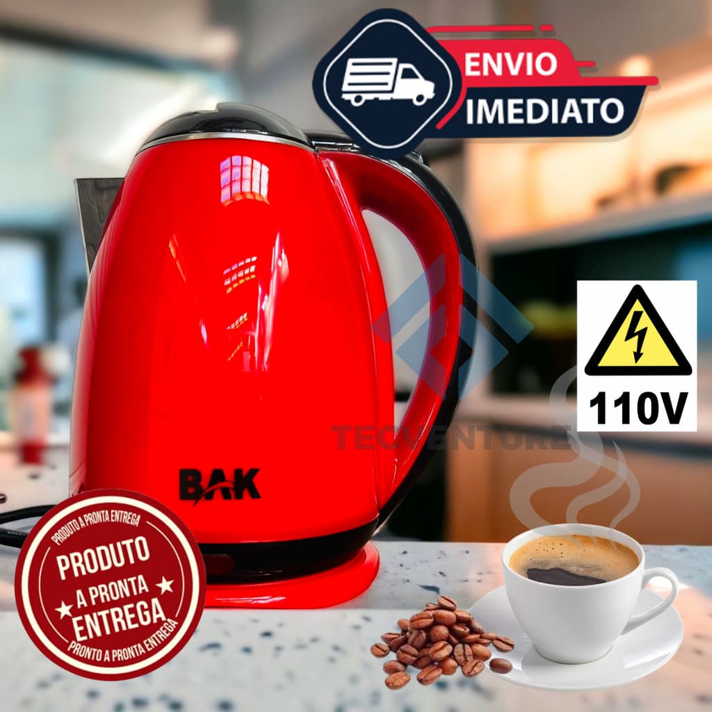 Chaleira Elétrica 110V De Inox Premium 1,8 Litros Vermelha Jarra Elétrica