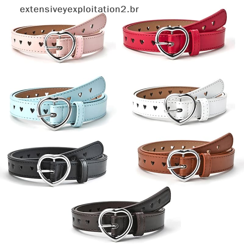 Cinto De Couro Para Crianças Da Moda Fivela De Coração De Pêssego Cintura Meninas .