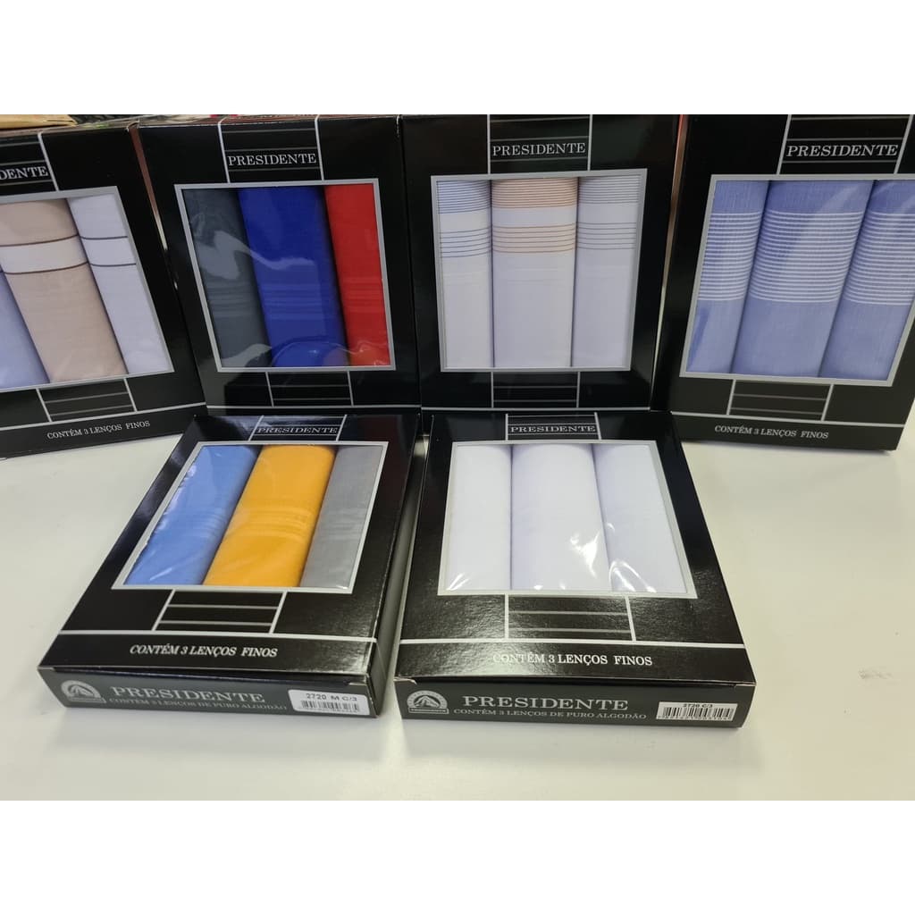 Caixa Lenço Presidente 3 Unidades Algodão.