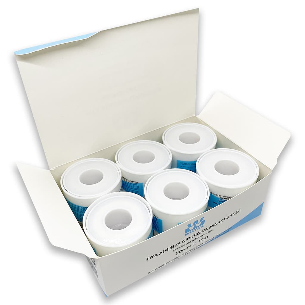 Fita Adesiva Micropore Branca 50mm x 10m Wiltex 6 unidades
