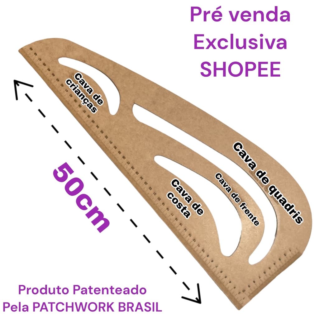 Régua Curva De Corte 6 em 1 E Costura Com Cava Original Patchwork Brasil pachwork br