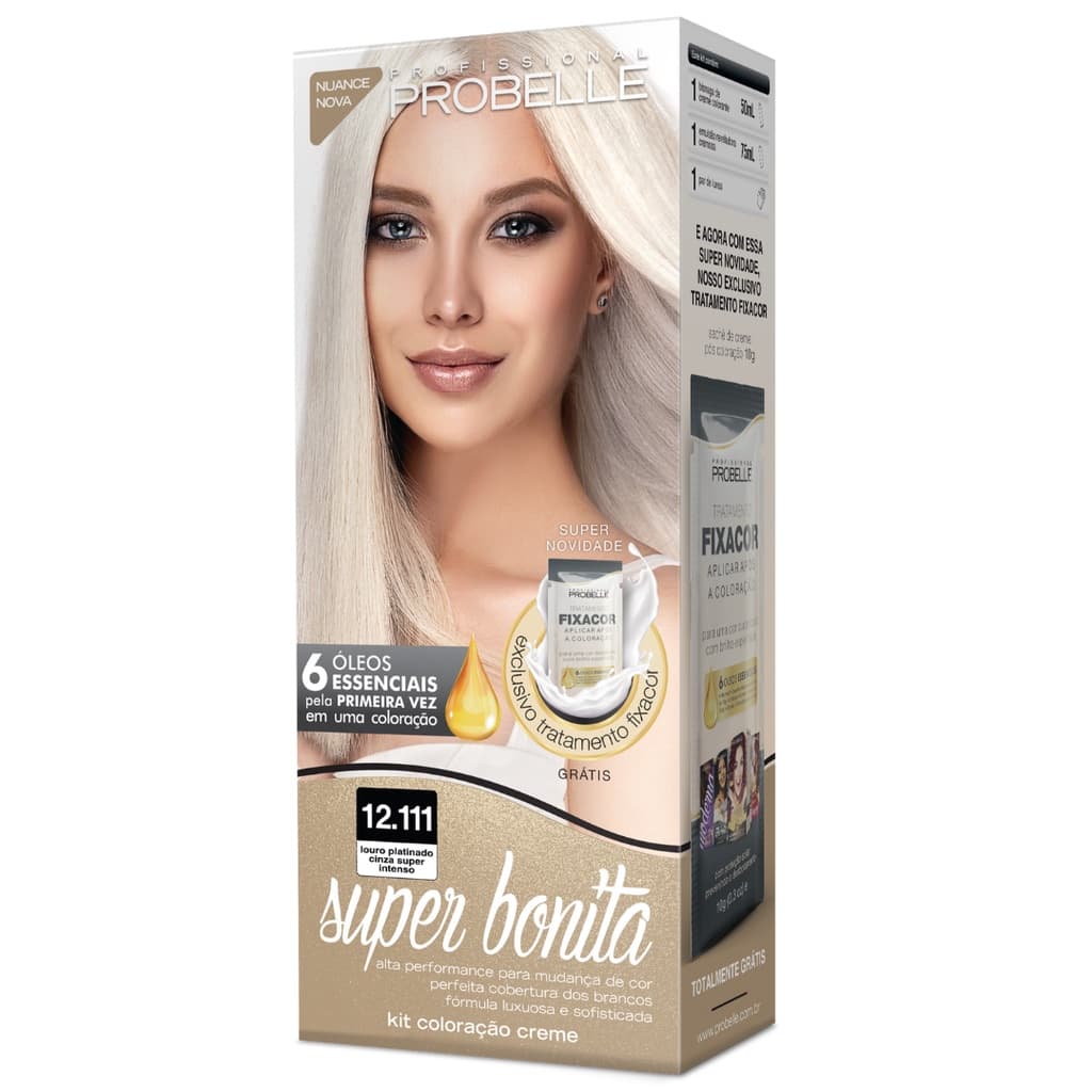 Coloração Super Bonita 50G. - 12.111 Louro Platinado Cinza Super Intenso- Probelle