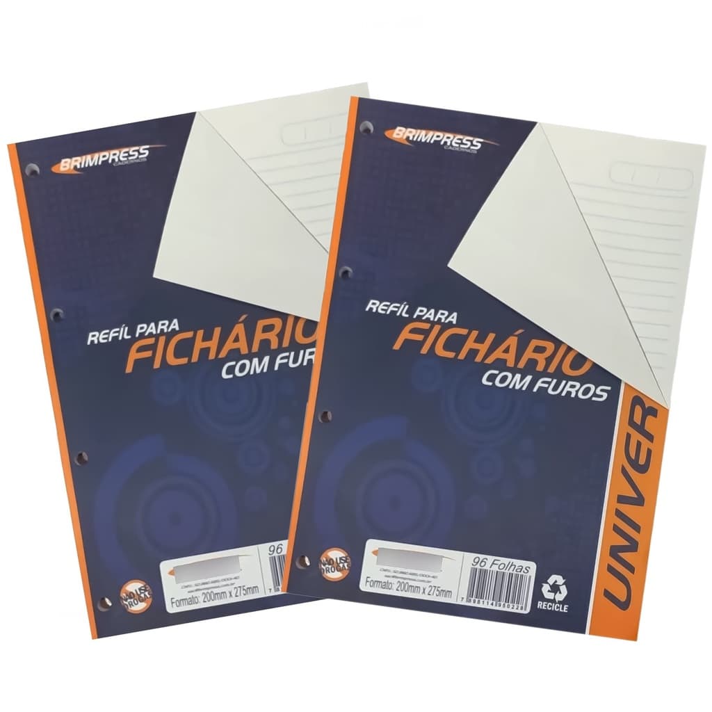 Refil Bloco Fichário Folha A4 Universitário C/192 Fls. Coladas 4 furos 56gm Brimpress