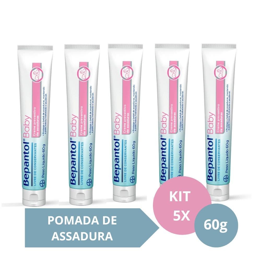 Kit com 5 Cremes Pomada de Assadura 60gr Cada - Bepantol