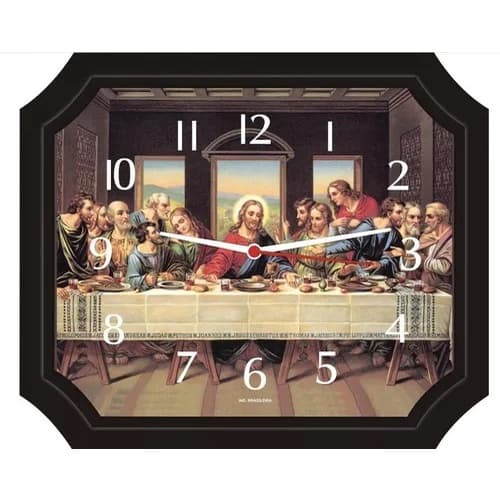 Relógio De Parede Santa Ceia Retangular 23,5 X 27,5 Cm Decoração Religiosa Para Sala Resistente Bom
