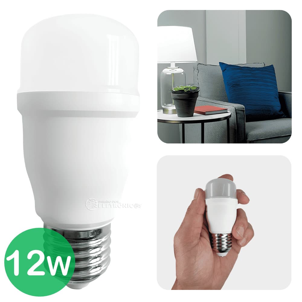 Lâmpada LED Bulbo 12W E27 6500K Branco-Frio Perfeita para Plafons e Luminárias Compactas EB7207