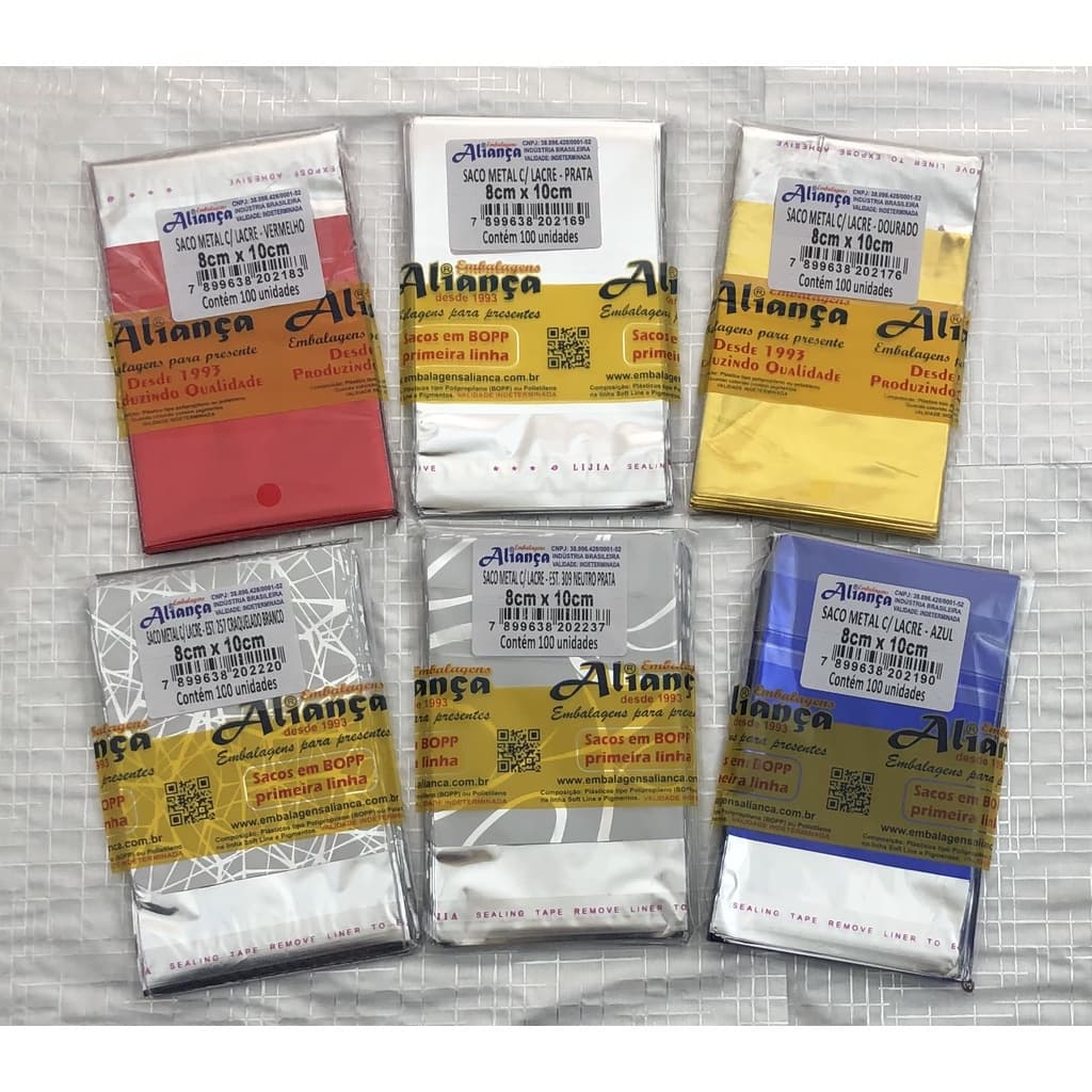 Saco metalizado adesivado 8x10cm 100unidades