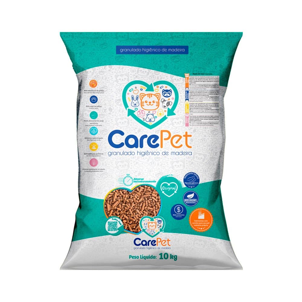 Granulado Higiênico CarePet de Madeira para Gatos 10kg