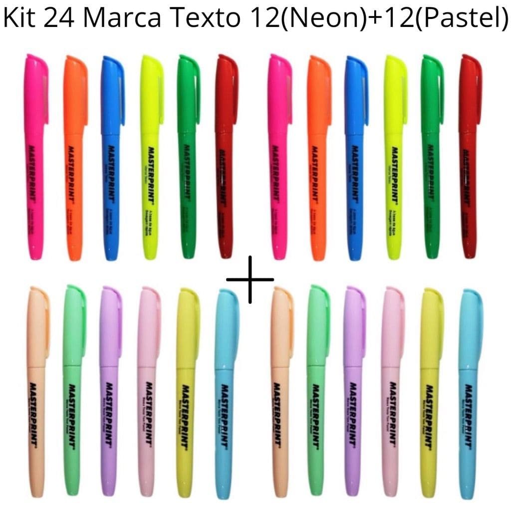 Kit 24 Marca Texto (12 Neon + 12 pastel) Masterprint