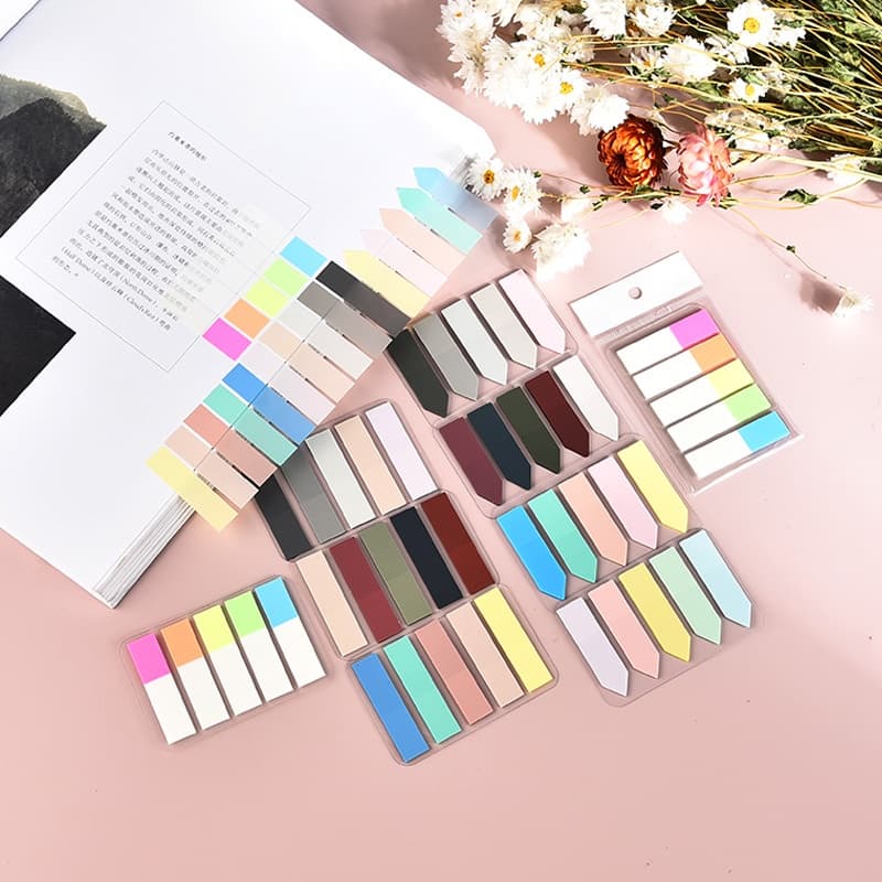 100 Folhas/pcs PET Colorido Cabeça Plana Notas Adesivas Setas Índice De Sortimento Adesivos Macarons Morandi Vintage Color Label Stickers