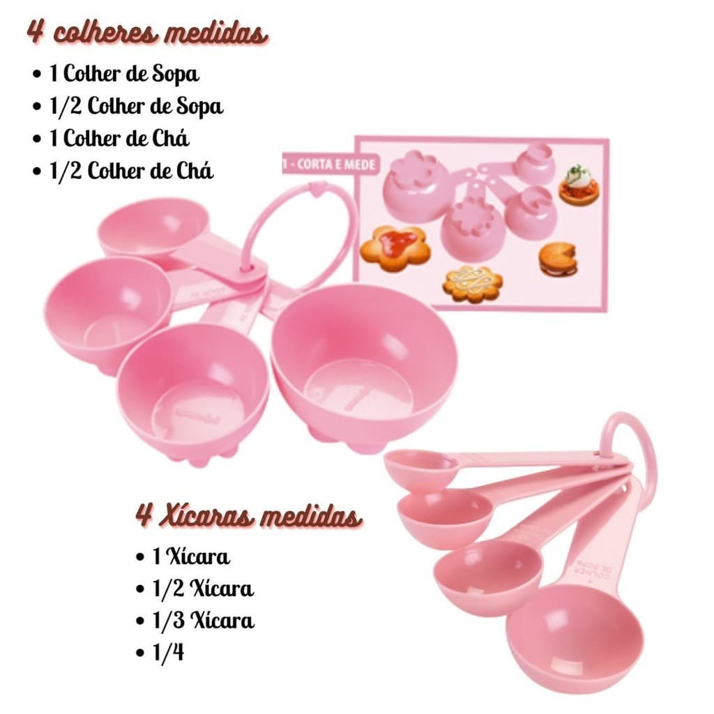 Conjunto Medidores Medidas xicaras e colheres rosa 8 peças