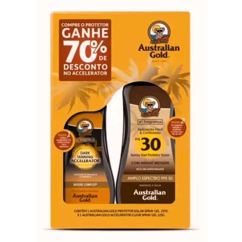 Kit Australian Gold Ptotetor Solar FPS30 Acelerador Spray