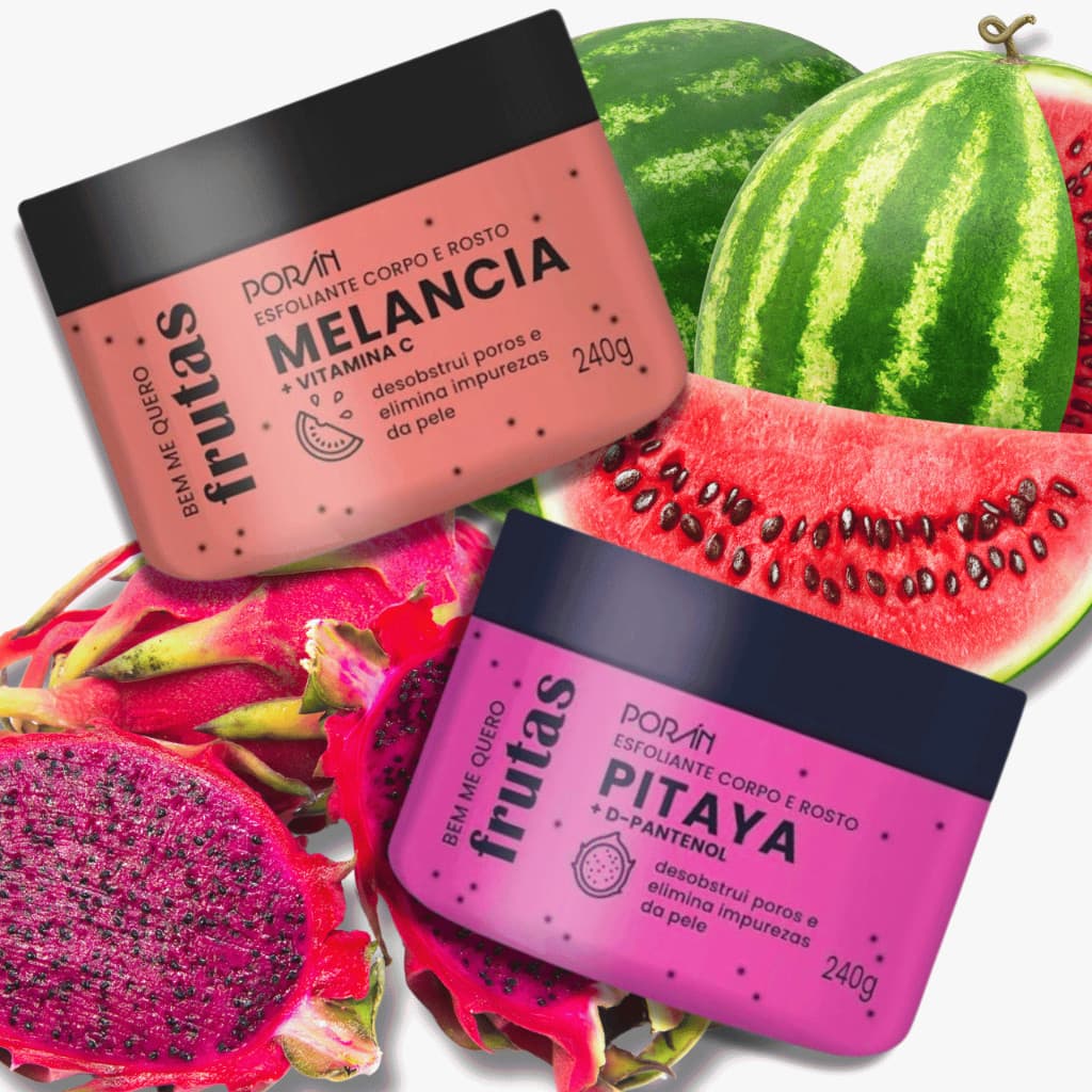 Kit Especial 2 Esfoliantes Pitaya e Melancia Corpo e Rosto - Poran Cuidado com o Corpo