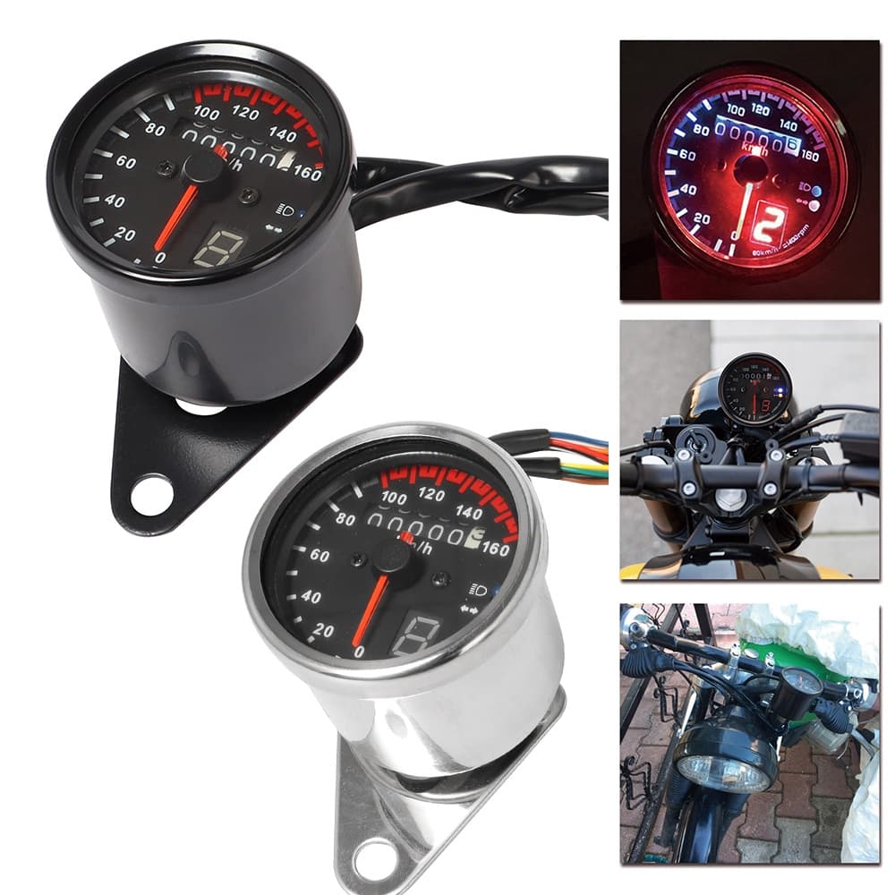 Universal 12V Motocicleta Velocímetro Odômetro LED Indicador Digital Medidor De Velocidade Dupla Traço Placa Instrumento