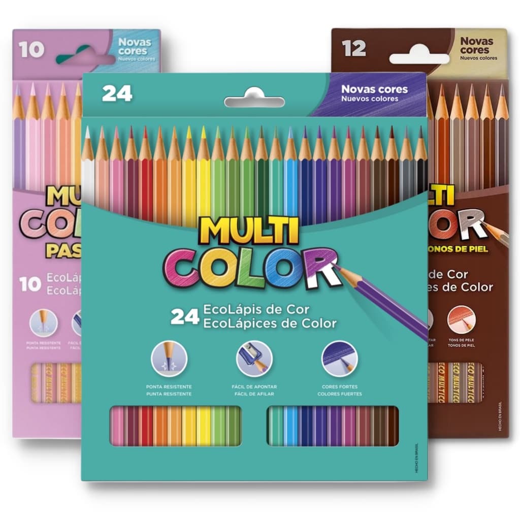 Lápis de cor Multicolor 24 cores + tons de pele com 12 cores + tons pasteis com 10 cores
