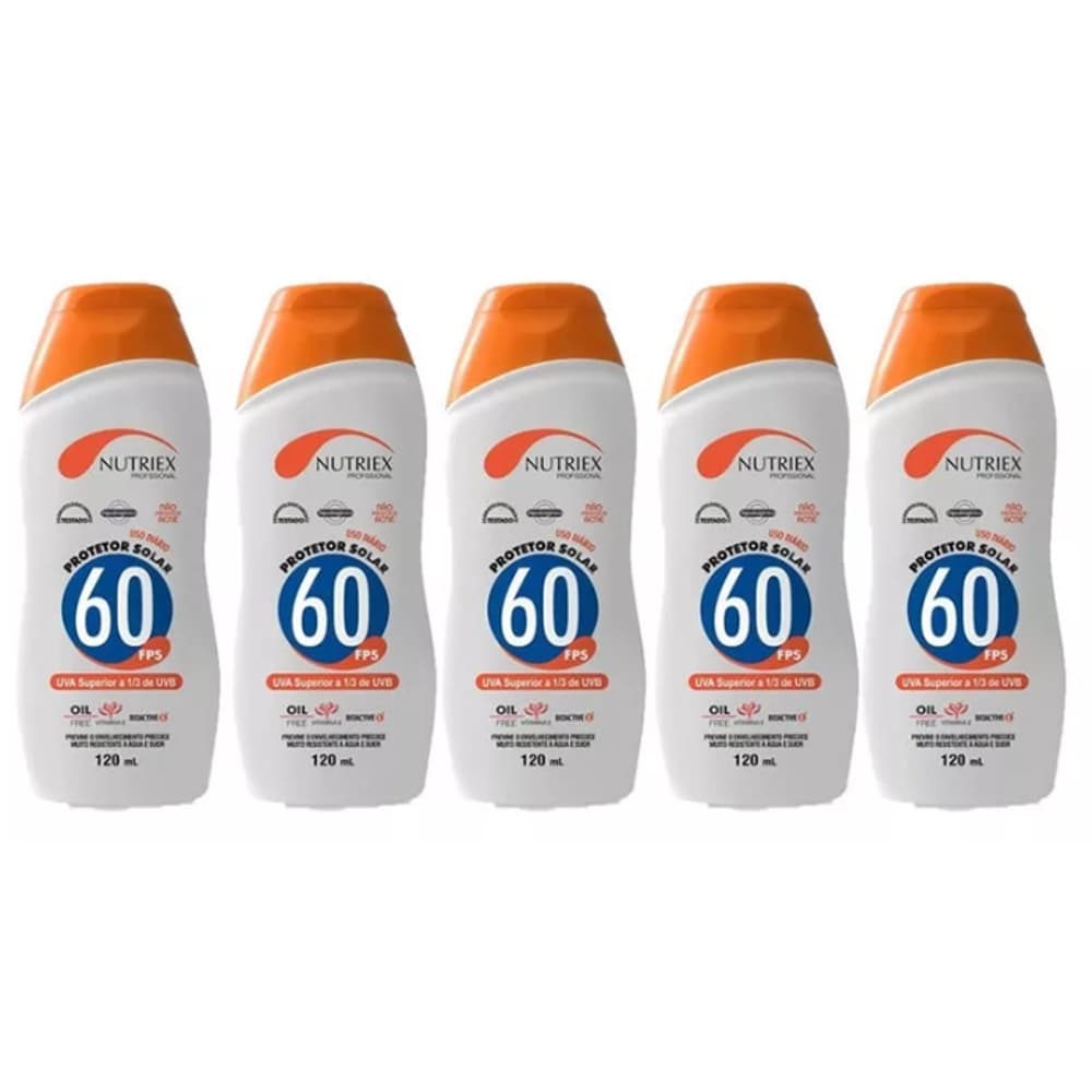 KIT C/ 5 PROTETORES SOLARES FATOR 60 120ML NUTRIEX