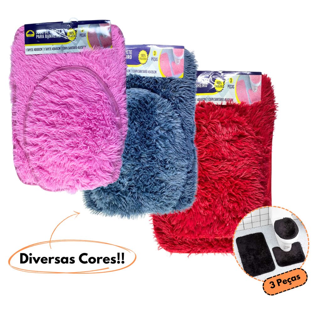 Kit 3 Peças Jogo Tapete Felpudo Antiderrapante Para Banheiro