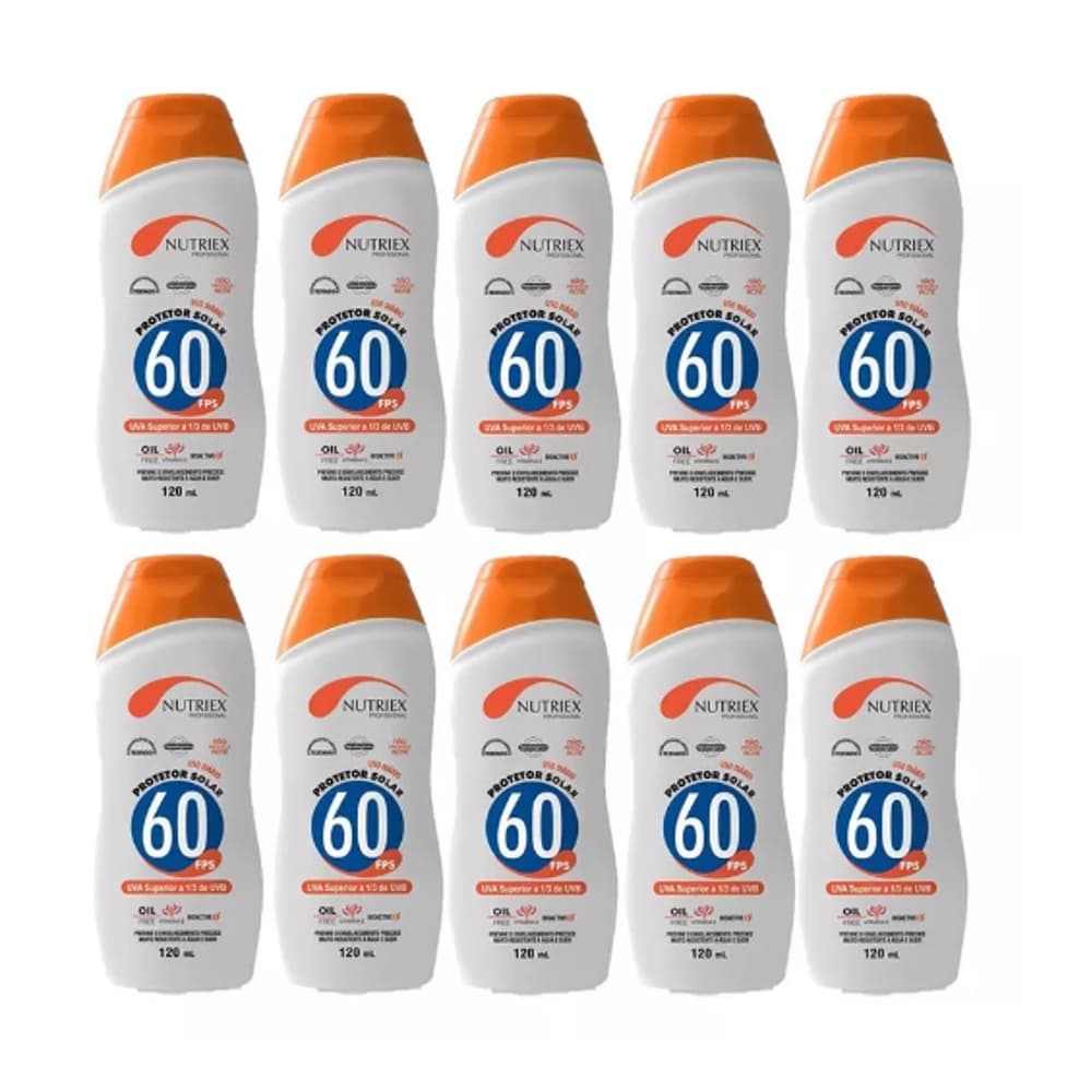 KIT C/ 10 PROTETORES SOLARES FATOR 60 120ML NUTRIEX